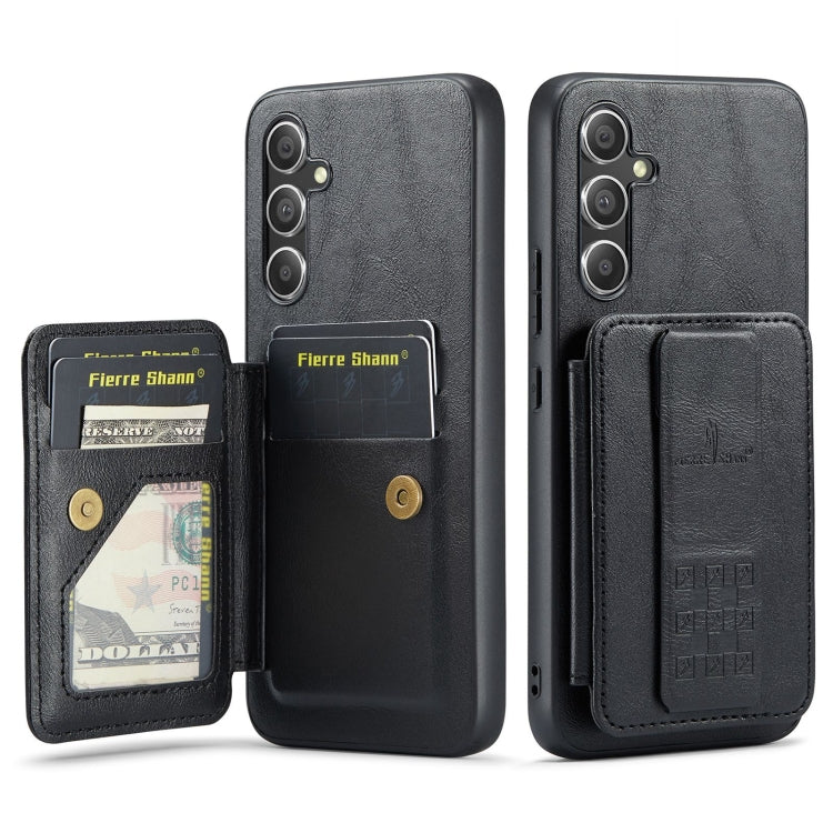For Samsung Galaxy S24+ 5G Fierre Shann Oil Wax Cow Leather Card Holder Back Phone Case(Black) - free shipping - PMC Jewellery - Order now!