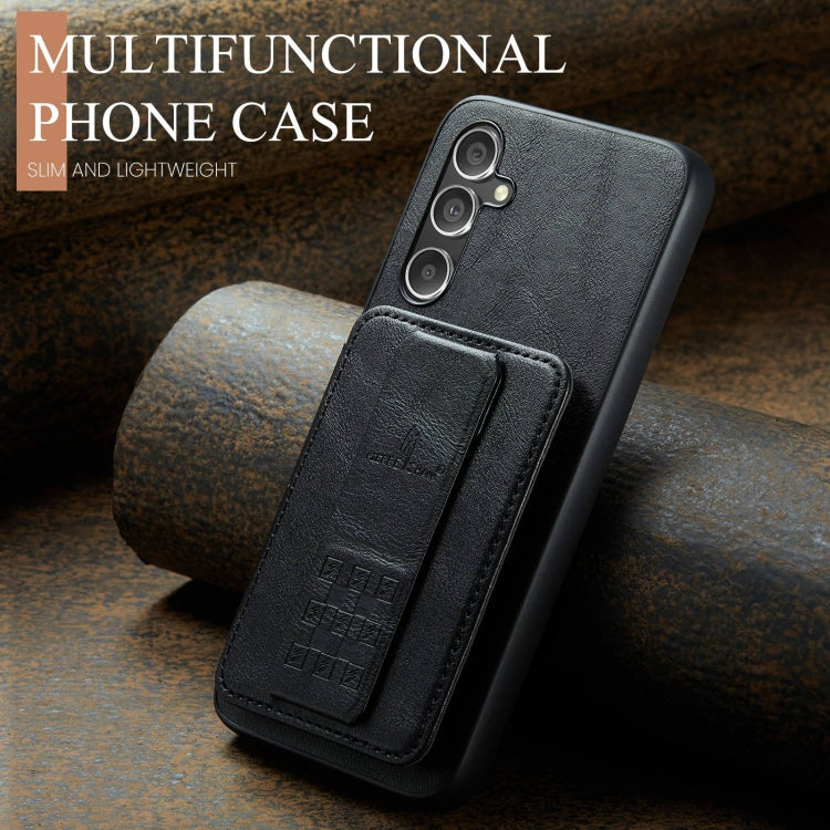 For Samsung Galaxy S24+ 5G Fierre Shann Oil Wax Cow Leather Card Holder Back Phone Case(Black) - free shipping - PMC Jewellery - Order now!