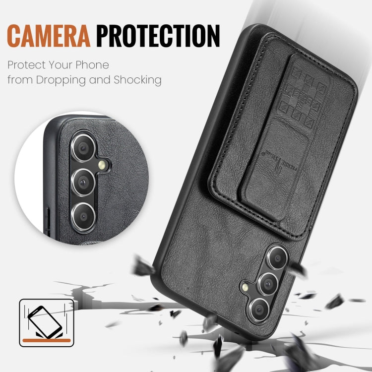 For Samsung Galaxy S24+ 5G Fierre Shann Oil Wax Cow Leather Card Holder Back Phone Case(Black) - free shipping - PMC Jewellery - Order now!