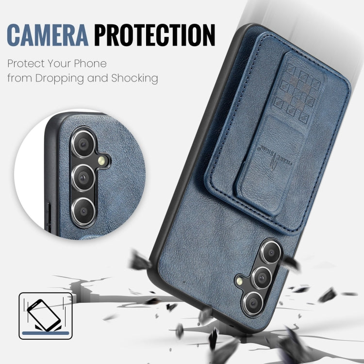 For Samsung Galaxy S24+ 5G Fierre Shann Oil Wax Cow Leather Card Holder Back Phone Case(Blue) - Galaxy S24+ 5G Cases by FIERRE SHANN | Online Shopping South Africa | PMC Jewellery | Buy Now Pay Later Mobicred