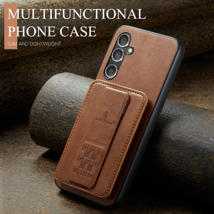 For Samsung Galaxy S24+ 5G Fierre Shann Oil Wax Cow Leather Card Holder Back Phone Case(Brown) - free shipping - PMC Jewellery - Order now!