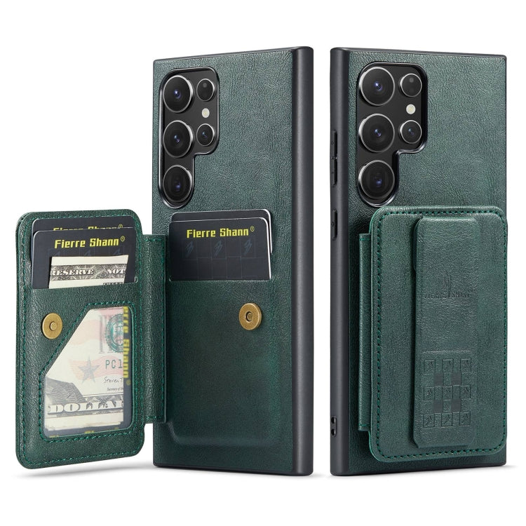 For Samsung Galaxy S24 Ultra 5G Fierre Shann Oil Wax Cow Leather Card Holder Back Phone Case(Green) - free shipping - PMC Jewellery - Order now!