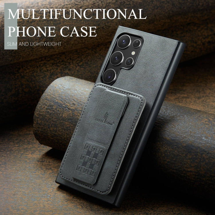 For Samsung Galaxy S24 Ultra 5G Fierre Shann Oil Wax Cow Leather Card Holder Back Phone Case(Grey) - free shipping - PMC Jewellery - Order now!