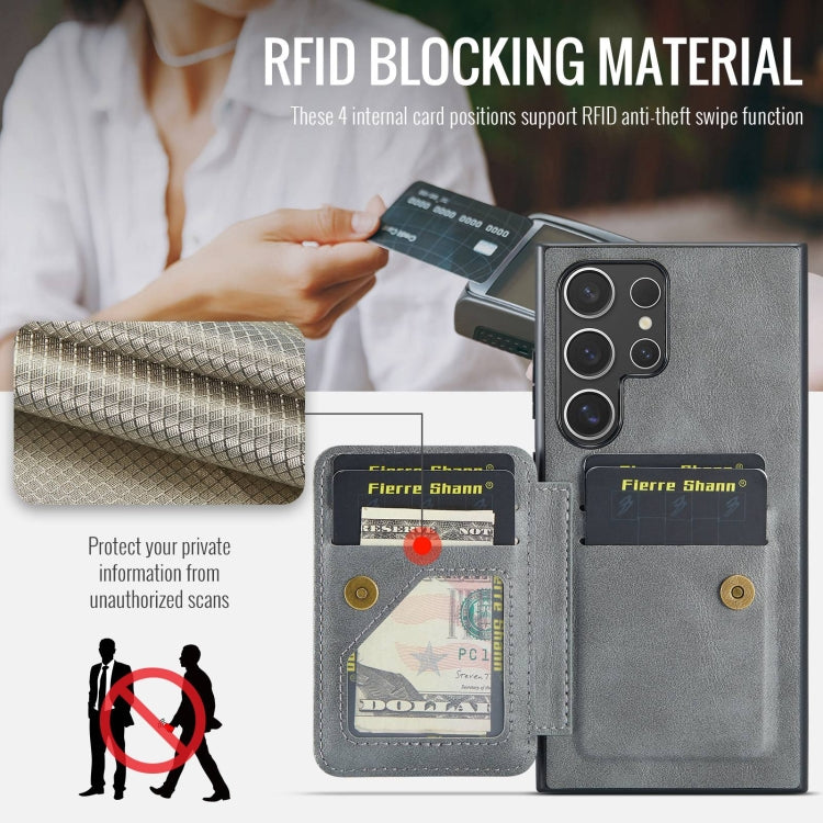 For Samsung Galaxy S24 Ultra 5G Fierre Shann Oil Wax Cow Leather Card Holder Back Phone Case(Grey) - free shipping - PMC Jewellery - Order now!