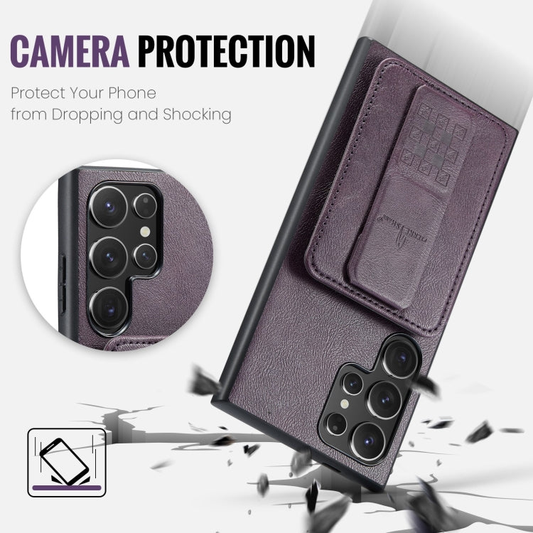For Samsung Galaxy S24 Ultra 5G Fierre Shann Oil Wax Cow Leather Card Holder Back Phone Case(Purple) - free shipping - PMC Jewellery - Order now!