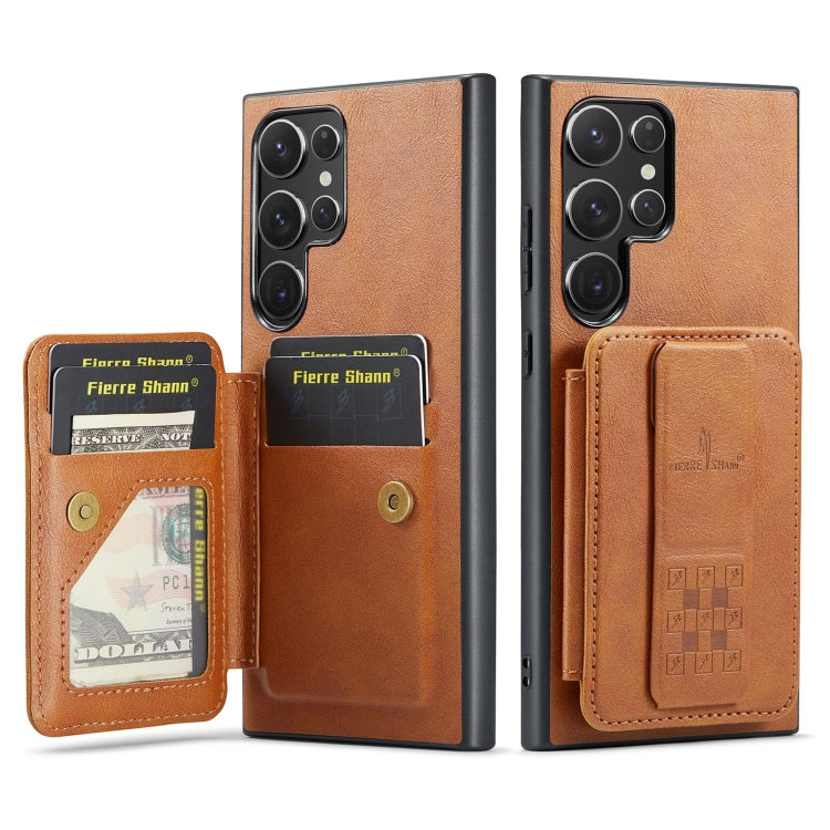 For Samsung Galaxy S24 Ultra 5G Fierre Shann Oil Wax Cow Leather Card Holder Back Phone Case(Brown) - free shipping - PMC Jewellery - Order now!