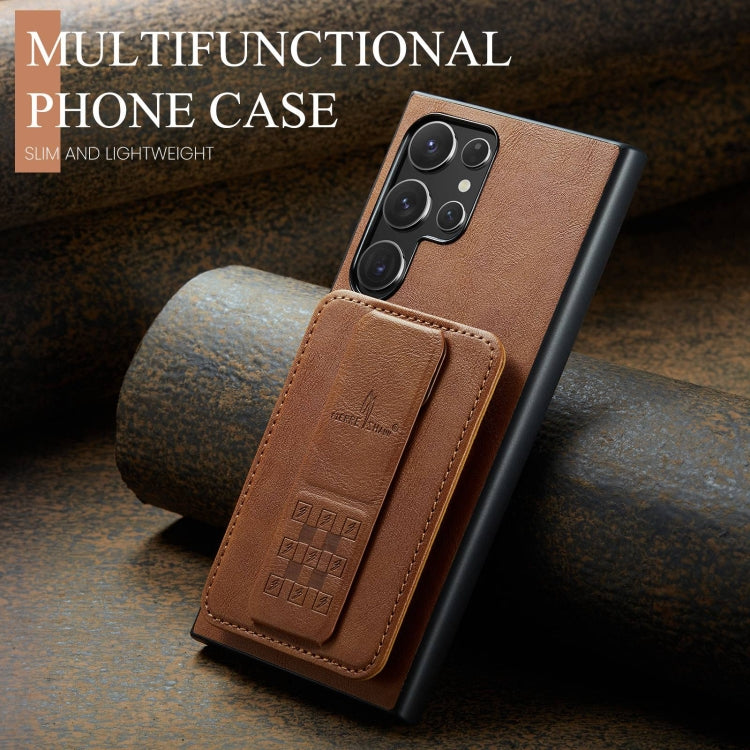 For Samsung Galaxy S24 Ultra 5G Fierre Shann Oil Wax Cow Leather Card Holder Back Phone Case(Brown) - free shipping - PMC Jewellery - Order now!