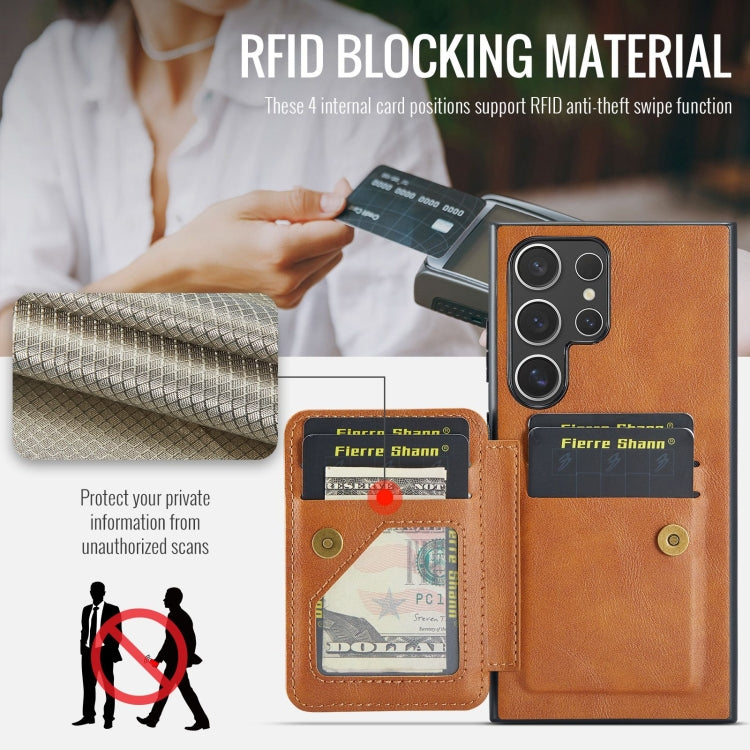 For Samsung Galaxy S24 Ultra 5G Fierre Shann Oil Wax Cow Leather Card Holder Back Phone Case(Brown) - free shipping - PMC Jewellery - Order now!