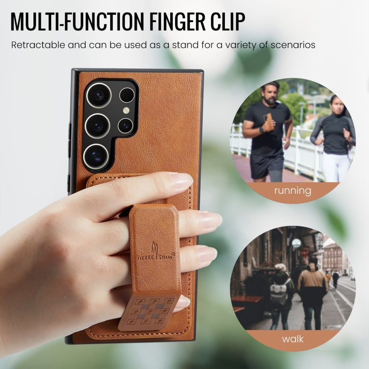 For Samsung Galaxy S24 Ultra 5G Fierre Shann Oil Wax Cow Leather Card Holder Back Phone Case(Brown) - free shipping - PMC Jewellery - Order now!