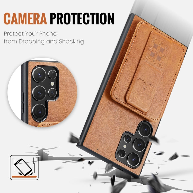 For Samsung Galaxy S24 Ultra 5G Fierre Shann Oil Wax Cow Leather Card Holder Back Phone Case(Brown) - free shipping - PMC Jewellery - Order now!
