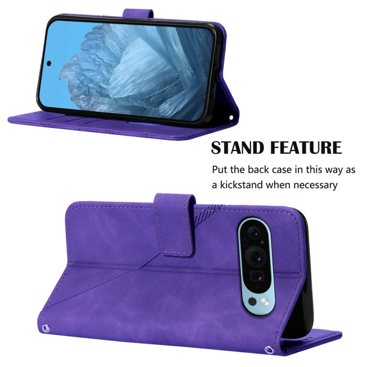 For Google Pixel 9 Crossbody 3D Embossed Flip Leather Phone Case(Purple) - Google Cases by PMC TechLife | Online Shopping South Africa | PMC TechLife | Buy Now Pay Later Mobicred