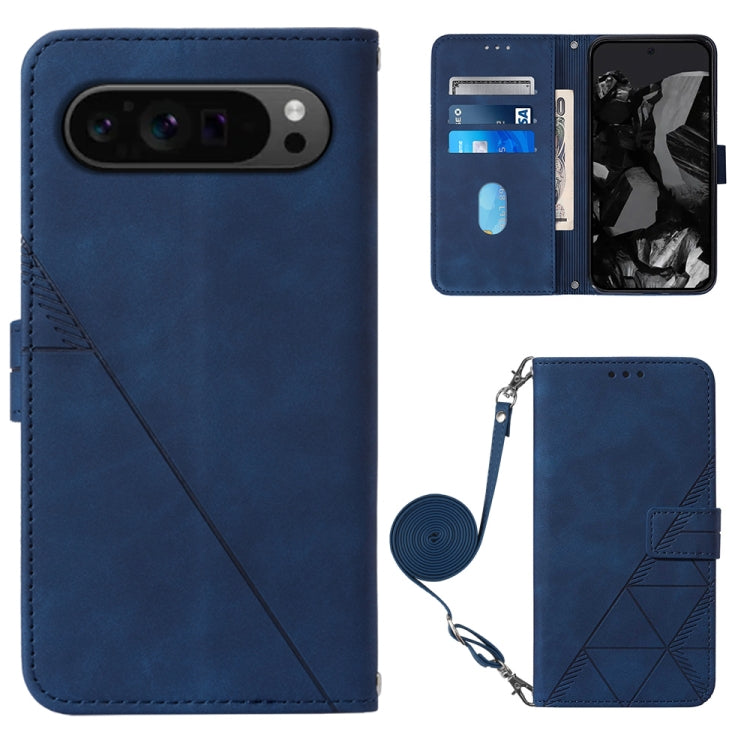 For Google Pixel 9 Pro Crossbody 3D Embossed Flip Leather Phone Case(Blue) - Google Cases by PMC TechLife | Online Shopping South Africa | PMC TechLife | Buy Now Pay Later Mobicred