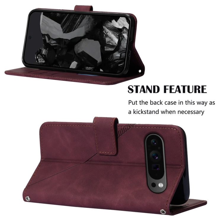For Google Pixel 9 Pro Crossbody 3D Embossed Flip Leather Phone Case(Wine Red) - Google Cases by PMC TechLife | Online Shopping South Africa | PMC TechLife | Buy Now Pay Later Mobicred