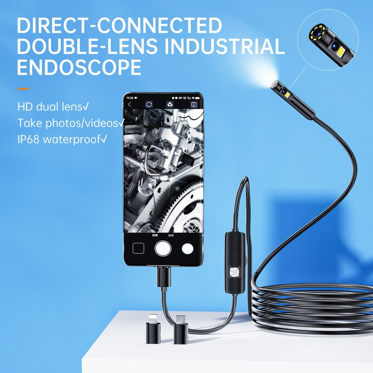 AN112 8mm Double Lenses HD Industry Endoscope Type-C + Micro USB + 8 Pin Connection, Length:5m Hard Tube -  by PMC TechLife | Online Shopping South Africa | PMC TechLife | Buy Now Pay Later Mobicred