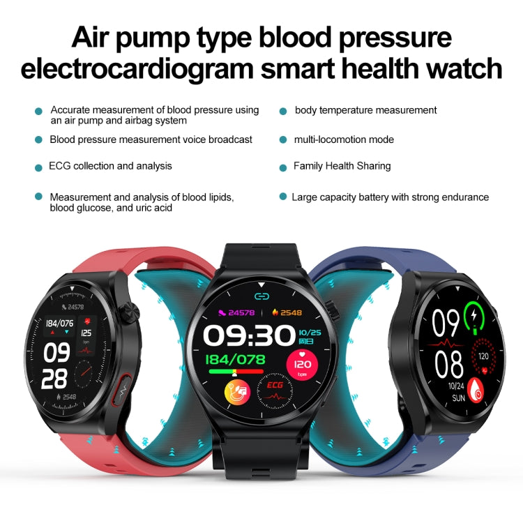 S22 Air Pump Blood Pressure Testing ECG Health Smart Watch, 1.39 inch Round Screen(Red) - Smart Watches by PMC TechLife | Online Shopping South Africa | PMC TechLife