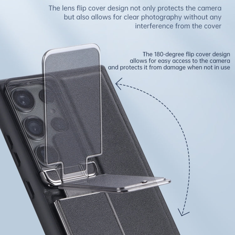 For Samsung Galaxy S24 Ultra 5G Lens Flip Cover All-inclusive Phone Case with Holder(Black) - Galaxy S24 Ultra 5G Cases by PMC TechLife | Online Shopping South Africa | PMC TechLife