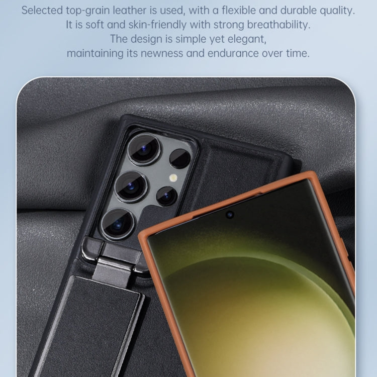 For Samsung Galaxy S24 Ultra 5G Lens Flip Cover All-inclusive Phone Case with Holder(Brown) - Galaxy S24 Ultra 5G Cases by PMC TechLife | Online Shopping South Africa | PMC TechLife