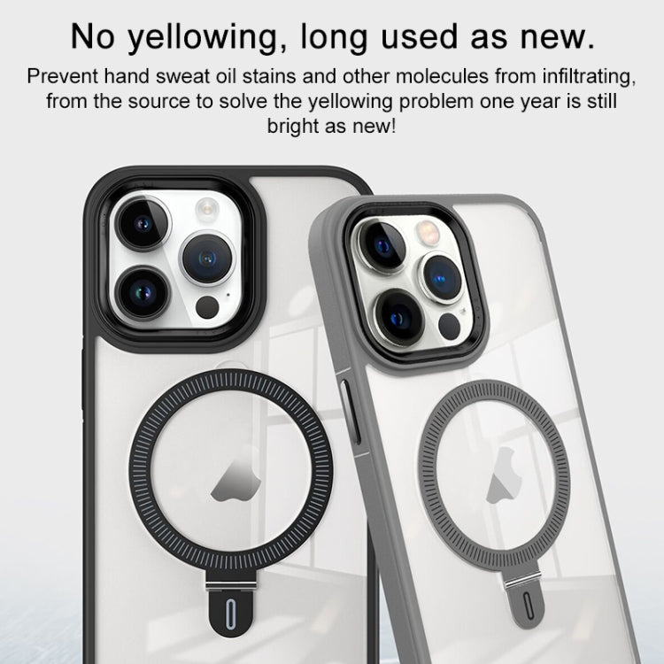 For iPhone 14 Pro Max Shield Armor MagSafe Holder Phone Case(Grey) - iPhone 14 Pro Max Cases by PMC TechLife | Online Shopping South Africa | PMC TechLife