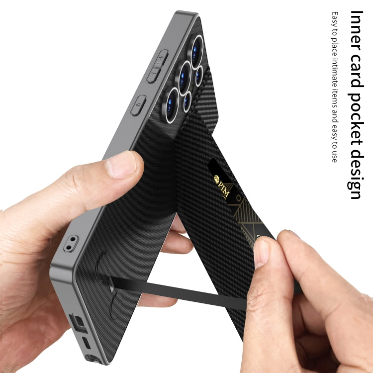 For Samsung Galaxy S25 Ultra 5G GKK Rotor Bracket Recessed Card Bag Full Coverage Phone Case(Carbon Fibre Texture) - free shipping - PMC Jewellery - Order now!
