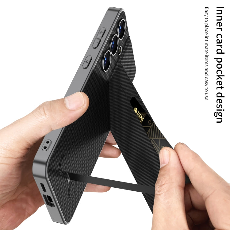 For Samsung Galaxy S25+ 5G GKK Rotor Bracket Recessed Card Bag Full Coverage Phone Case(Carbon Fibre Texture) - free shipping - PMC Jewellery - Order now!