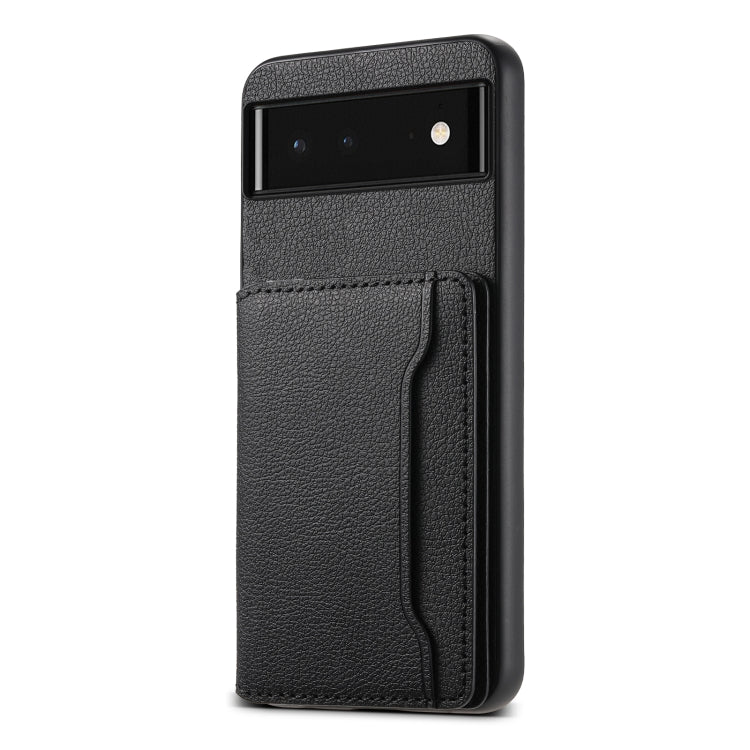 For Google Pixel 6 Calf Texture Card Bag Design Full Coverage Phone Case(Black) - Google Cases by PMC TechLife | Online Shopping South Africa | PMC TechLife | Buy Now Pay Later Mobicred