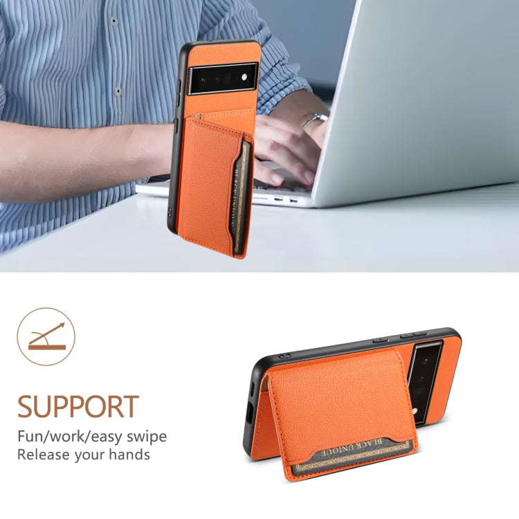 For Google Pixel 6 Pro Calf Texture Card Bag Design Full Coverage Phone Case(Orange) - Google Cases by PMC TechLife | Online Shopping South Africa | PMC TechLife | Buy Now Pay Later Mobicred