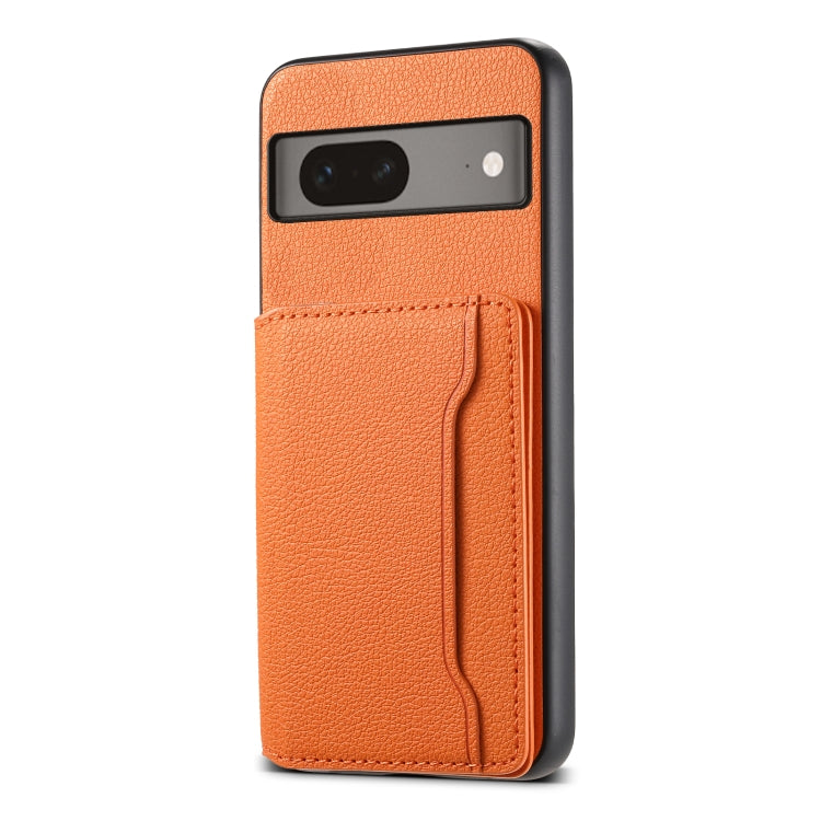 For Google Pixel 7 5G Calf Texture Card Bag Design Full Coverage Phone Case(Orange) - Google Cases by PMC TechLife | Online Shopping South Africa | PMC TechLife | Buy Now Pay Later Mobicred