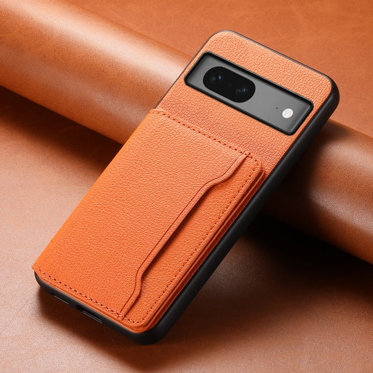 For Google Pixel 7 5G Calf Texture Card Bag Design Full Coverage Phone Case(Orange) - Google Cases by PMC TechLife | Online Shopping South Africa | PMC TechLife | Buy Now Pay Later Mobicred