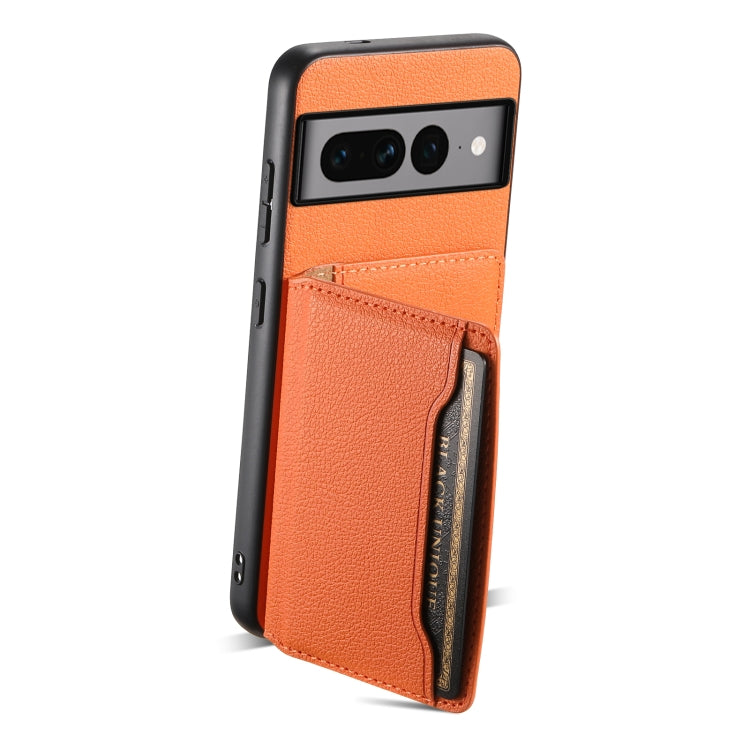 For Google Pixel 7 Pro 5G Calf Texture Card Bag Design Full Coverage Phone Case(Orange) - Google Cases by PMC TechLife | Online Shopping South Africa | PMC TechLife | Buy Now Pay Later Mobicred
