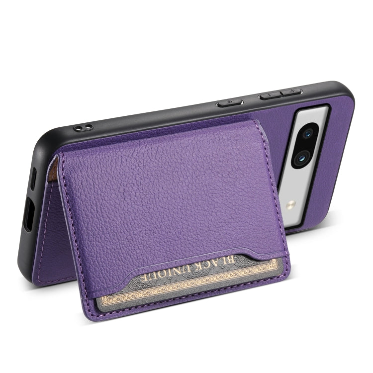 For Google Pixel 7a Calf Texture Card Bag Design Full Coverage Phone Case(Purple) - Google Cases by PMC TechLife | Online Shopping South Africa | PMC TechLife | Buy Now Pay Later Mobicred