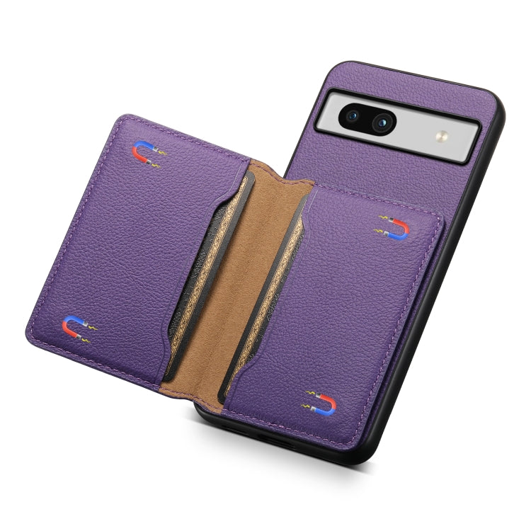 For Google Pixel 7a Calf Texture Card Bag Design Full Coverage Phone Case(Purple) - Google Cases by PMC TechLife | Online Shopping South Africa | PMC TechLife | Buy Now Pay Later Mobicred