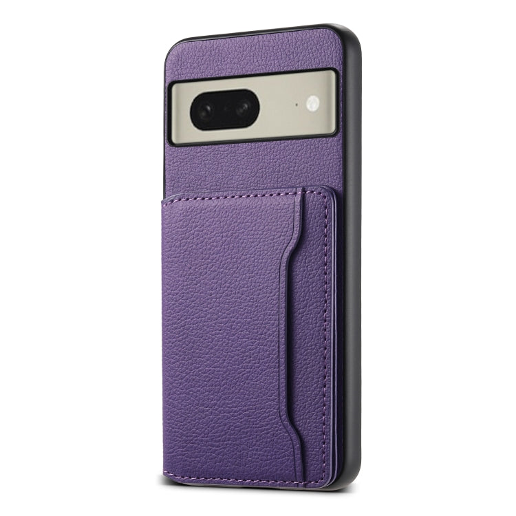 For Google Pixel 8 Calf Texture Card Bag Design Full Coverage Phone Case(Purple) - Google Cases by PMC TechLife | Online Shopping South Africa | PMC TechLife | Buy Now Pay Later Mobicred