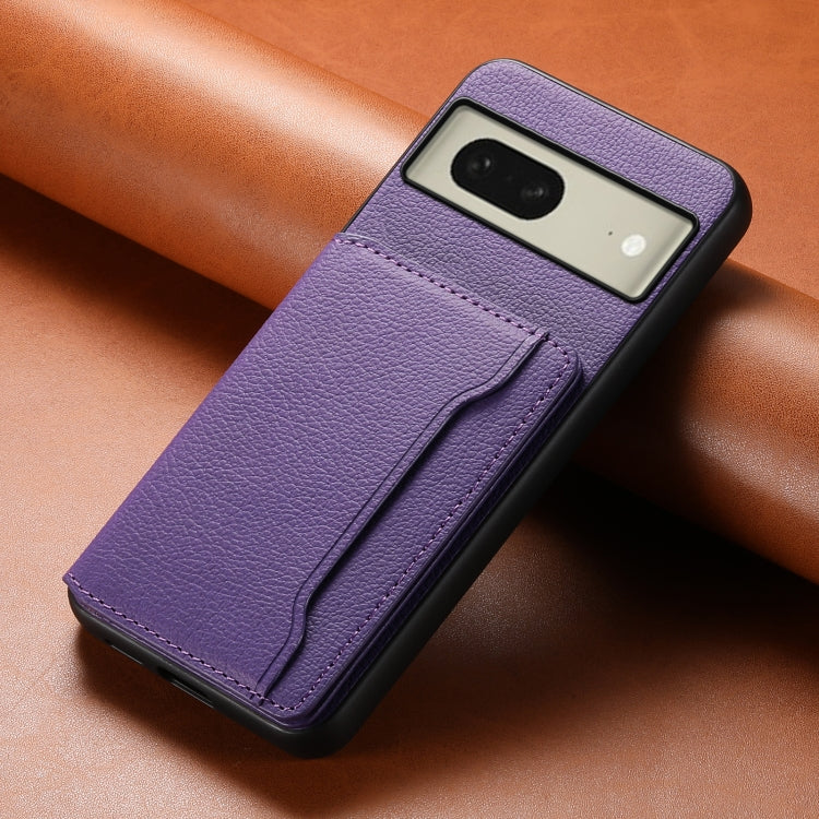 For Google Pixel 8 Calf Texture Card Bag Design Full Coverage Phone Case(Purple) - Google Cases by PMC TechLife | Online Shopping South Africa | PMC TechLife | Buy Now Pay Later Mobicred
