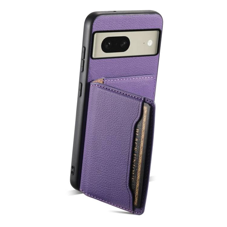For Google Pixel 8 Calf Texture Card Bag Design Full Coverage Phone Case(Purple) - Google Cases by PMC TechLife | Online Shopping South Africa | PMC TechLife | Buy Now Pay Later Mobicred