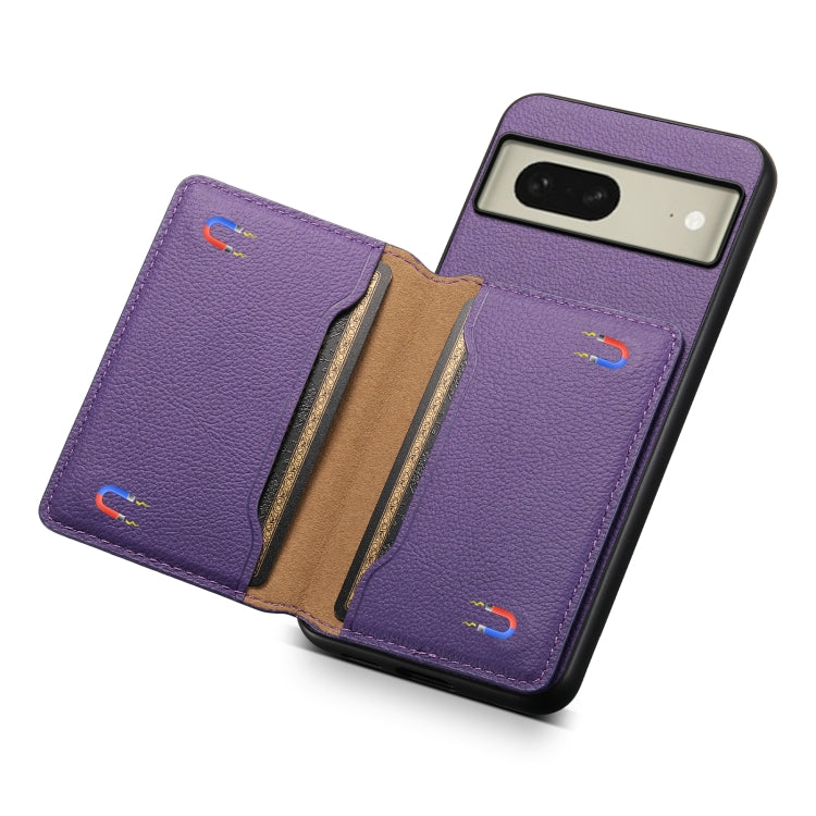 For Google Pixel 8 Calf Texture Card Bag Design Full Coverage Phone Case(Purple) - Google Cases by PMC TechLife | Online Shopping South Africa | PMC TechLife | Buy Now Pay Later Mobicred