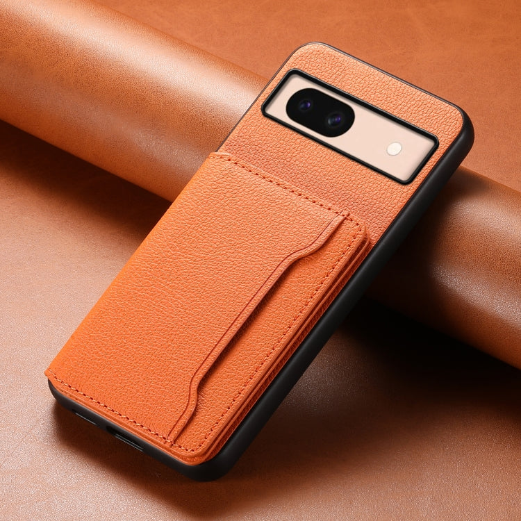 For Google Pixel 8a Calf Texture Card Bag Design Full Coverage Phone Case(Orange) - Google Cases by PMC TechLife | Online Shopping South Africa | PMC TechLife | Buy Now Pay Later Mobicred