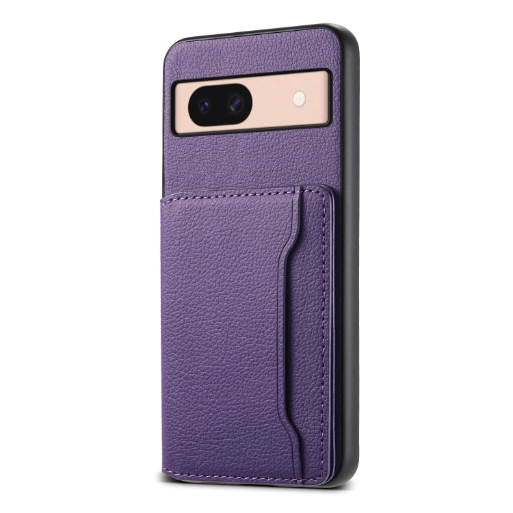 For Google Pixel 8a Calf Texture Card Bag Design Full Coverage Phone Case(Purple) - Google Cases by PMC TechLife | Online Shopping South Africa | PMC TechLife | Buy Now Pay Later Mobicred