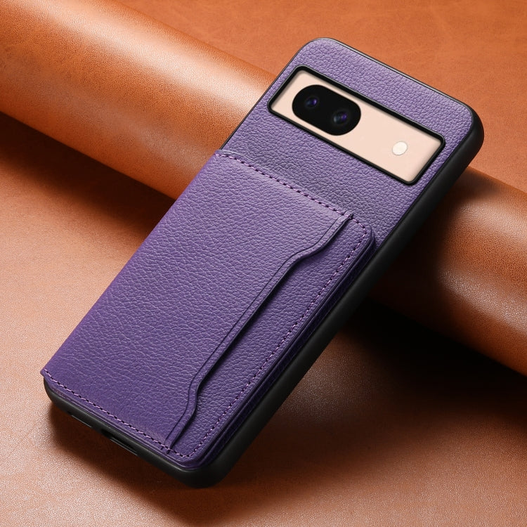 For Google Pixel 8a Calf Texture Card Bag Design Full Coverage Phone Case(Purple) - Google Cases by PMC TechLife | Online Shopping South Africa | PMC TechLife | Buy Now Pay Later Mobicred