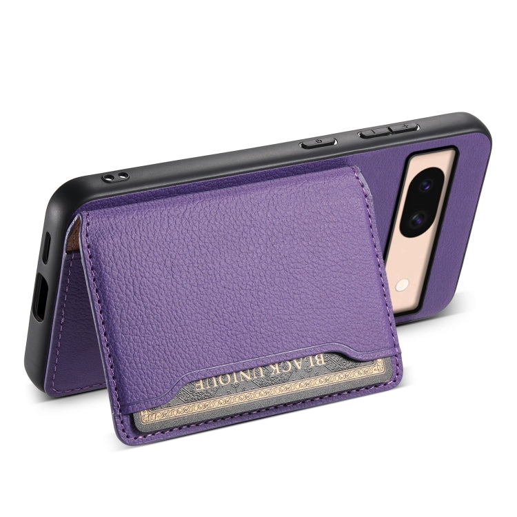 For Google Pixel 8a Calf Texture Card Bag Design Full Coverage Phone Case(Purple) - Google Cases by PMC TechLife | Online Shopping South Africa | PMC TechLife | Buy Now Pay Later Mobicred