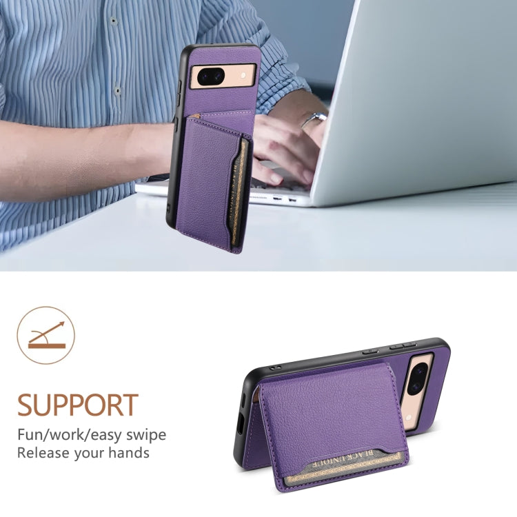 For Google Pixel 8a Calf Texture Card Bag Design Full Coverage Phone Case(Purple) - Google Cases by PMC TechLife | Online Shopping South Africa | PMC TechLife | Buy Now Pay Later Mobicred