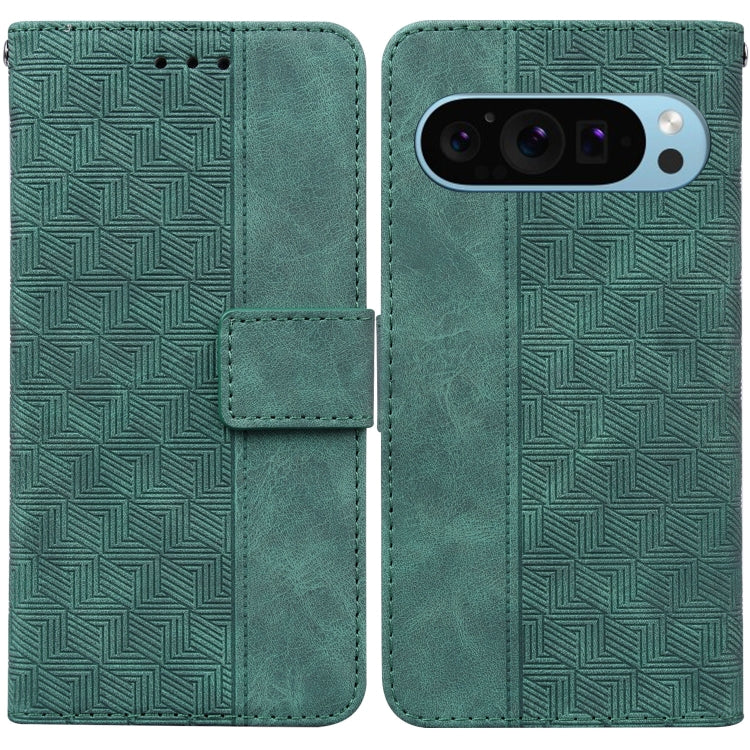 For Google Pixel 9 Geometric Embossed Leather Phone Case(Green) - Google Cases by PMC TechLife | Online Shopping South Africa | PMC TechLife | Buy Now Pay Later Mobicred