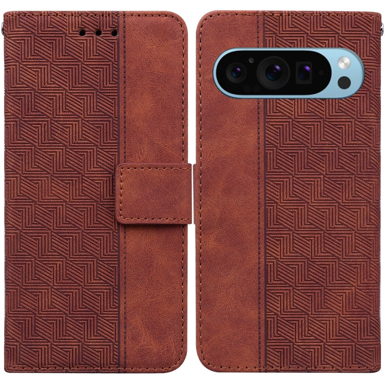For Google Pixel 9 Pro 5G Geometric Embossed Leather Phone Case(Brown) - Google Cases by PMC TechLife | Online Shopping South Africa | PMC TechLife | Buy Now Pay Later Mobicred