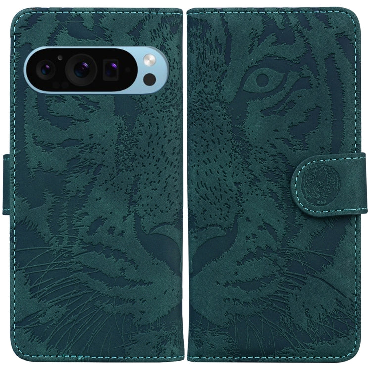For Google Pixel 9 Tiger Embossing Pattern Flip Leather Phone Case(Green) - Google Cases by PMC TechLife | Online Shopping South Africa | PMC TechLife | Buy Now Pay Later Mobicred