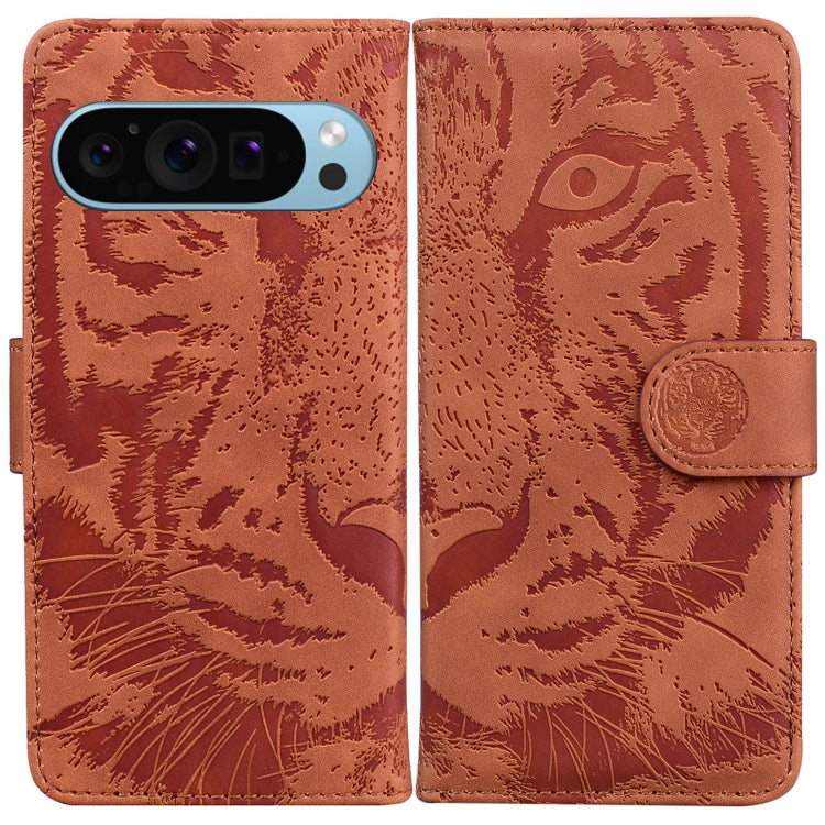 For Google Pixel 9 Tiger Embossing Pattern Flip Leather Phone Case(Brown) - Google Cases by PMC TechLife | Online Shopping South Africa | PMC TechLife | Buy Now Pay Later Mobicred