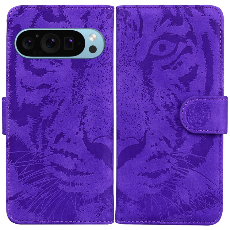 For Google Pixel 9 Pro 5G Tiger Embossing Pattern Flip Leather Phone Case(Purple) - Google Cases by PMC TechLife | Online Shopping South Africa | PMC TechLife | Buy Now Pay Later Mobicred
