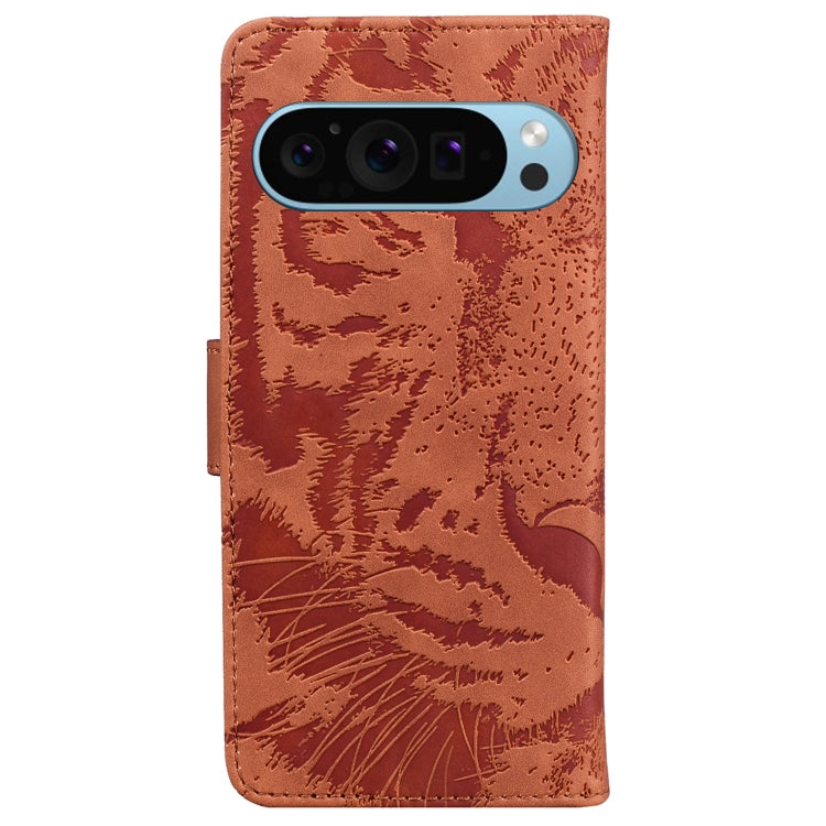 For Google Pixel 9 Pro 5G Tiger Embossing Pattern Flip Leather Phone Case(Brown) - Google Cases by PMC TechLife | Online Shopping South Africa | PMC TechLife | Buy Now Pay Later Mobicred