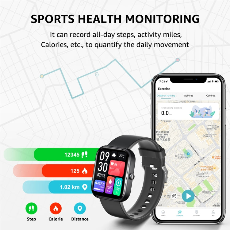 GTS5 2.0 inch Fitness Health Smart Watch, BT Call / Heart Rate / Blood Pressure / MET / Blood Glucose(Black) - Smart Wristbands by PMC TechLife | Online Shopping South Africa | PMC TechLife