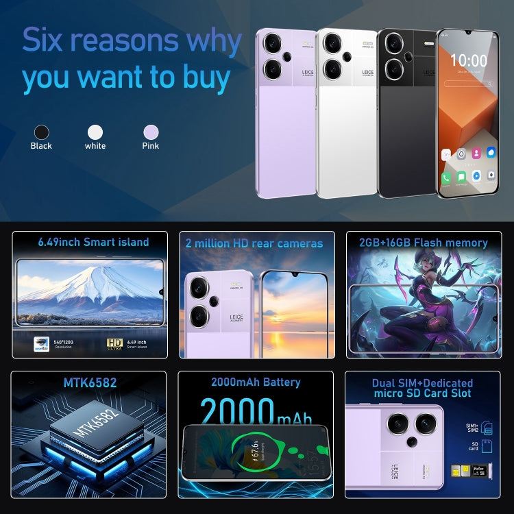 Note13 Pro+ / RF7, 2GB+16GB, 6.49 inch Face Identification Android 5.0 MTK6582 Quad Core, Network: 3G, Dual SIM(Purple) -  by PMC TechLife | Online Shopping South Africa | PMC TechLife