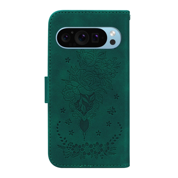 For Google Pixel 9 Pro Butterfly Rose Embossed Leather Phone Case(Green) - Google Cases by PMC TechLife | Online Shopping South Africa | PMC TechLife | Buy Now Pay Later Mobicred