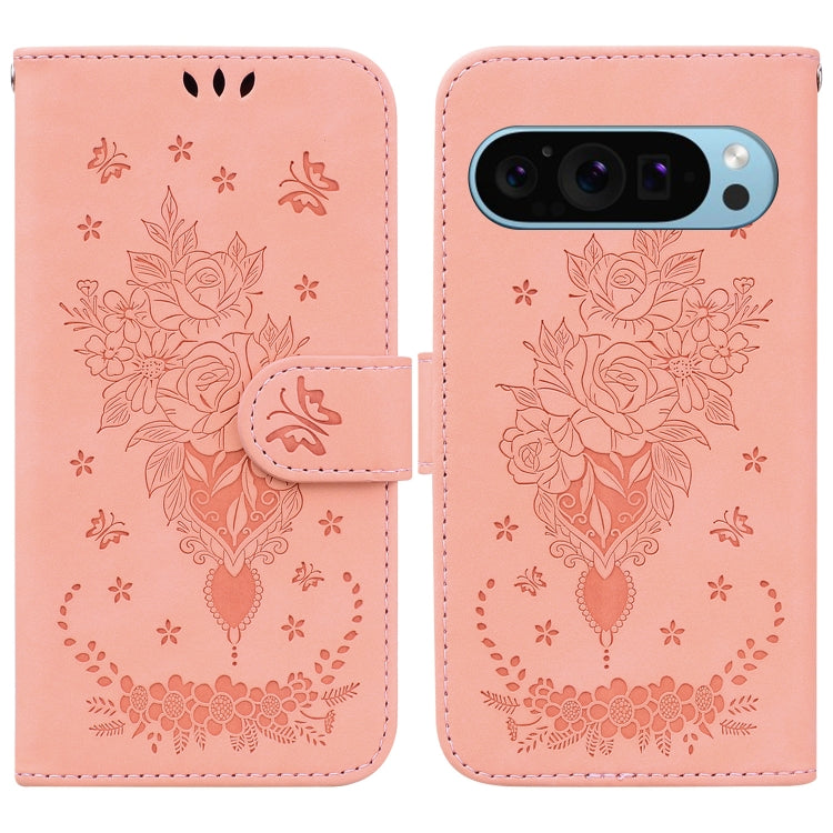 For Google Pixel 9 Pro Butterfly Rose Embossed Leather Phone Case(Pink) - Google Cases by PMC TechLife | Online Shopping South Africa | PMC TechLife | Buy Now Pay Later Mobicred